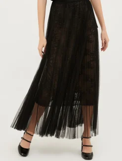 Lace and jersey-tulle maxi skirt
