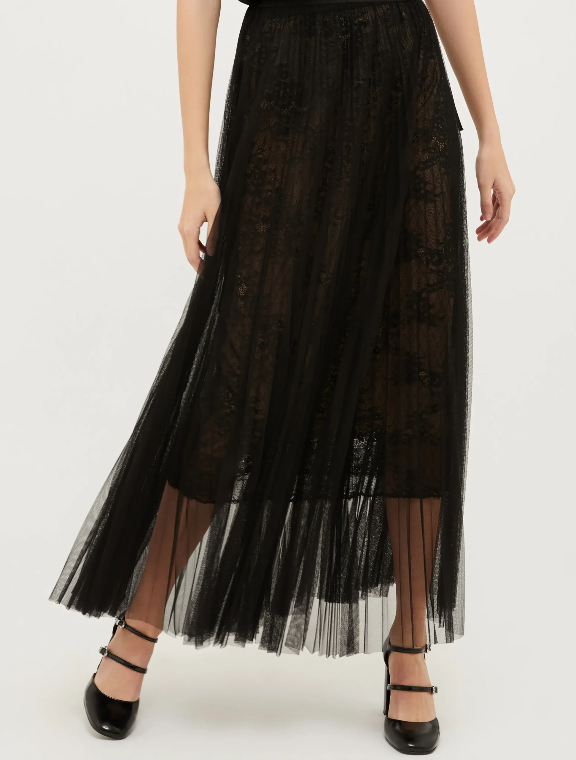 Lace and jersey-tulle maxi skirt
