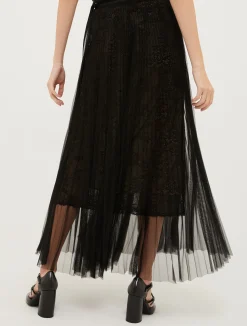 Lace and jersey-tulle maxi skirt