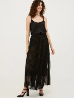 Lace and jersey-tulle maxi skirt