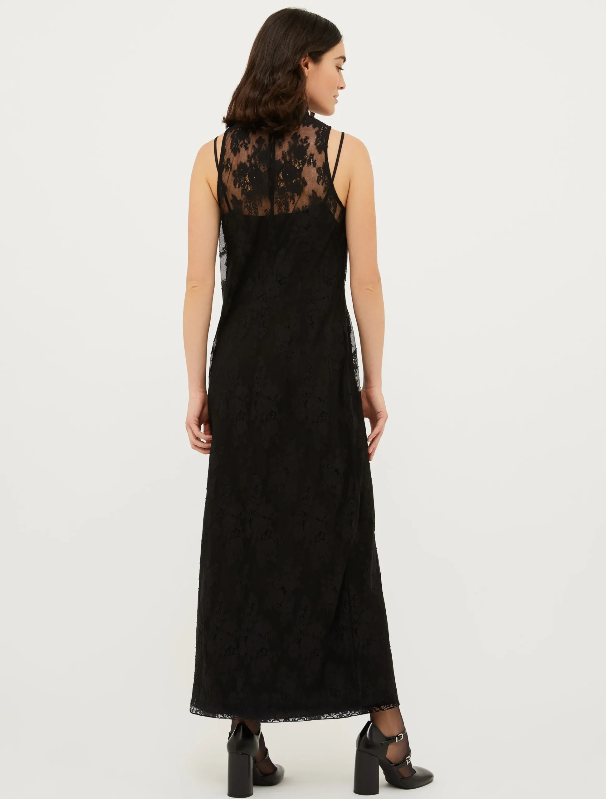 Lace jersey long dress