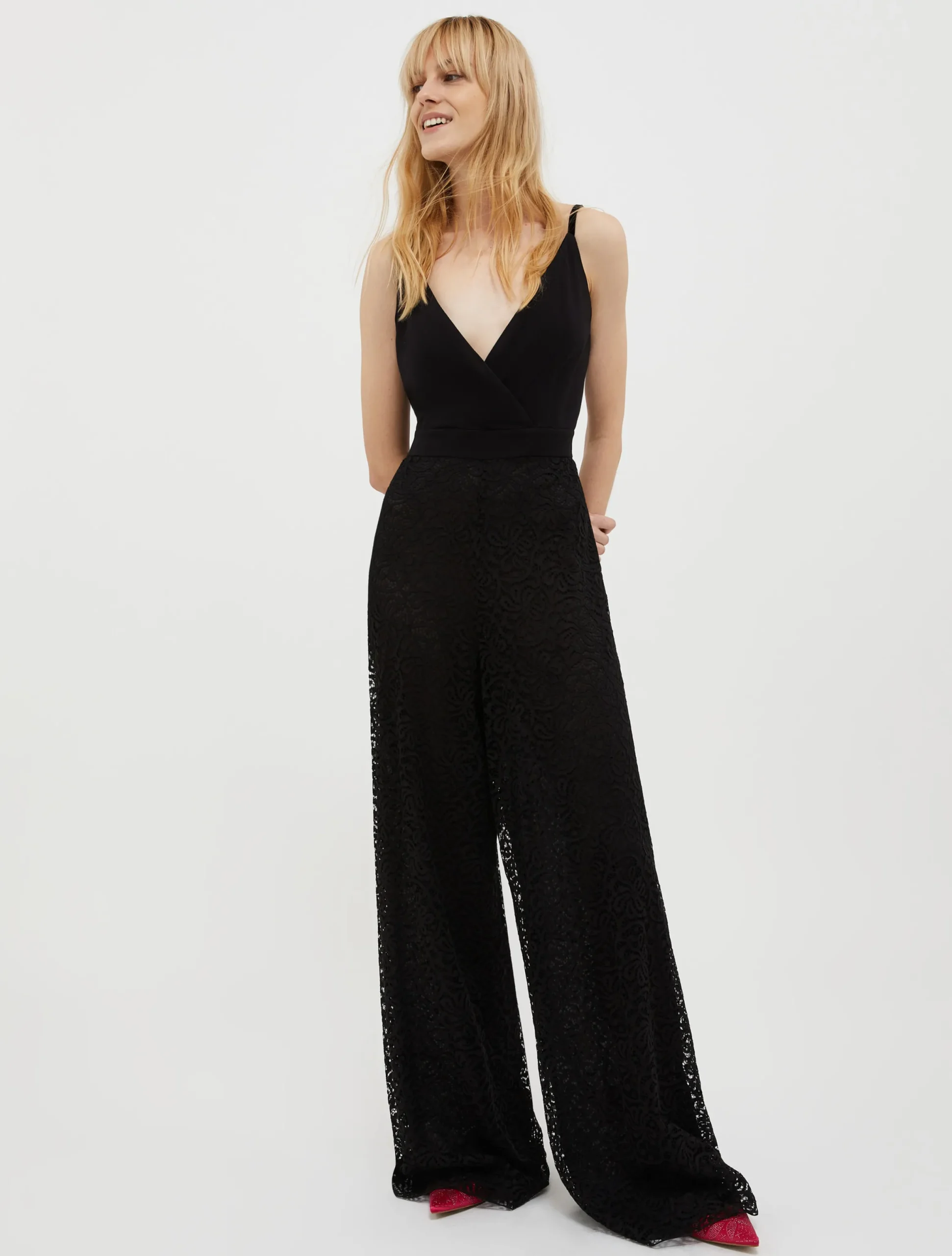 Lace stretch-jersey jumpsuit