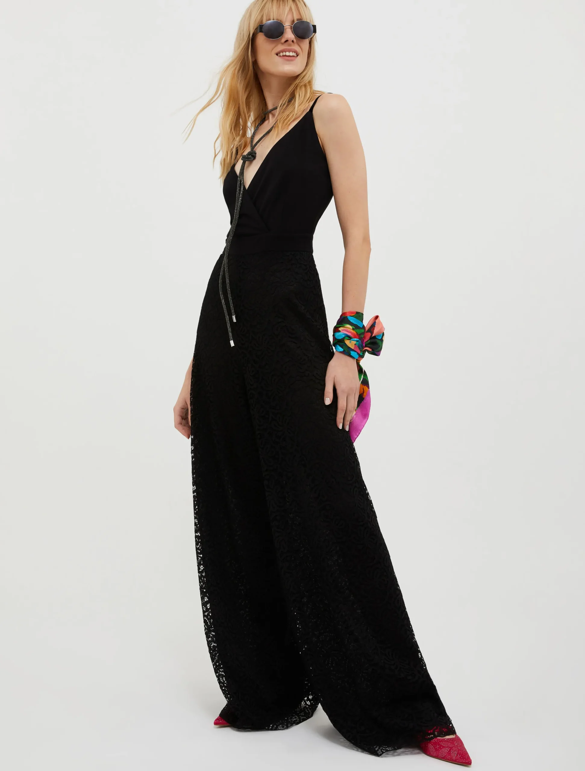 Lace stretch-jersey jumpsuit