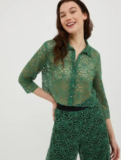 Lace-jersey cropped shirt