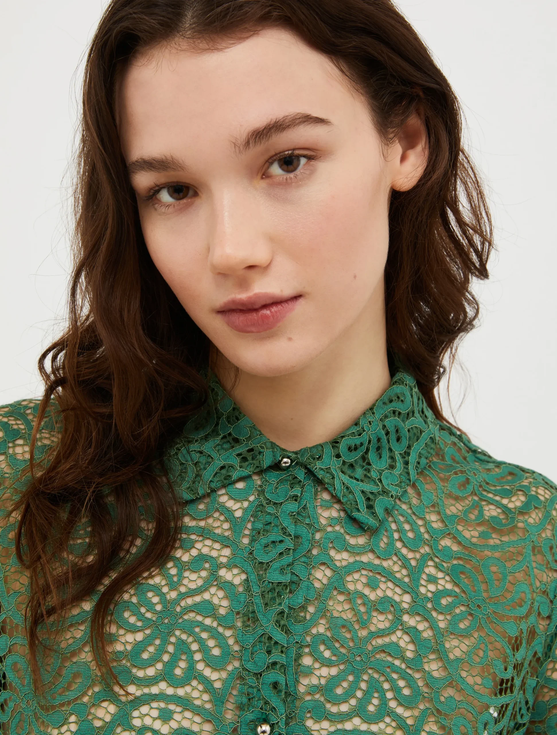 Lace-jersey cropped shirt