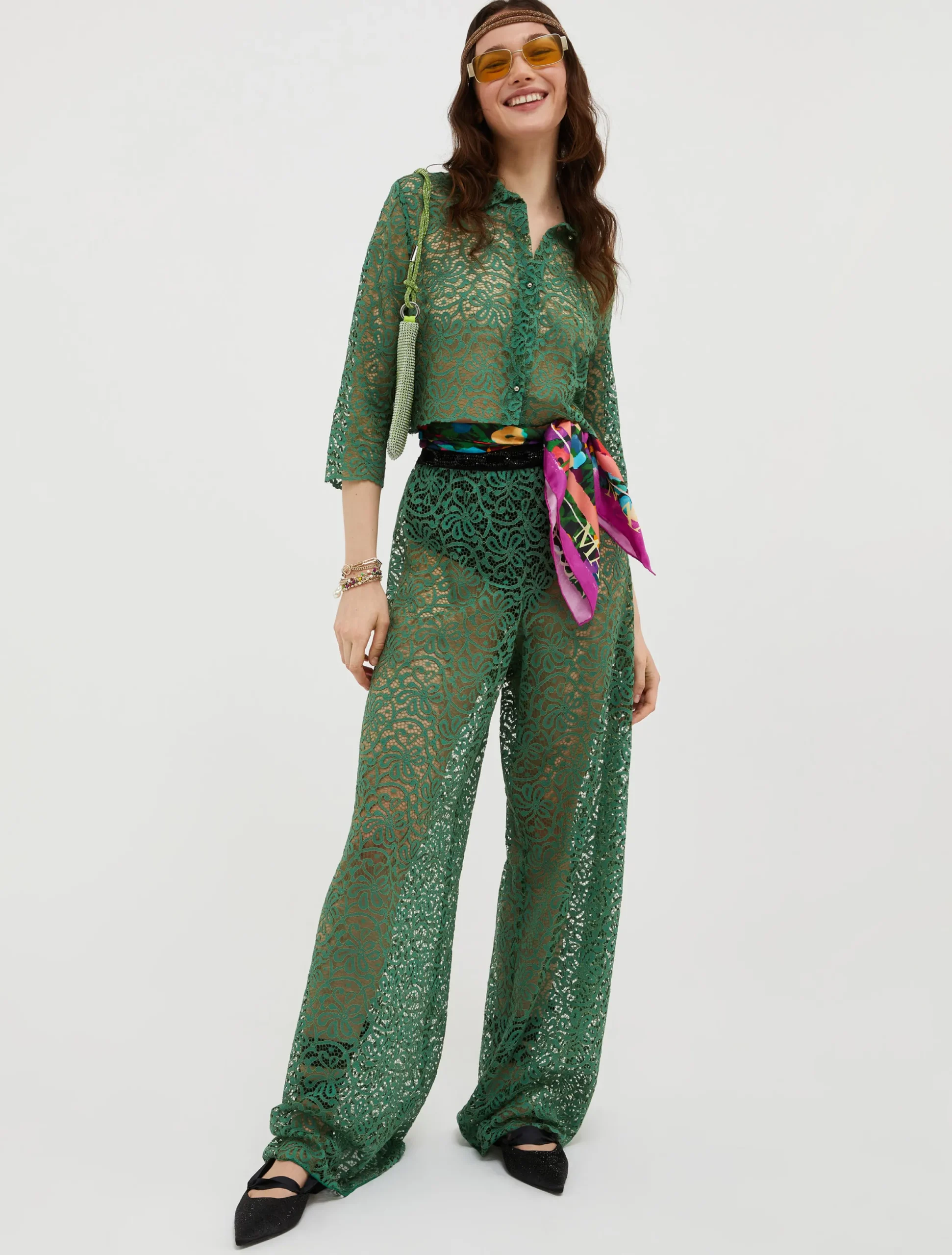 Lace-jersey cropped shirt