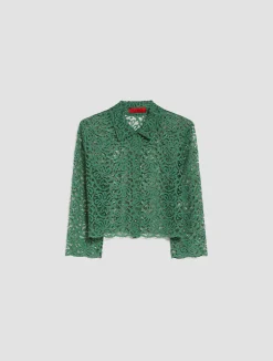 Lace-jersey cropped shirt