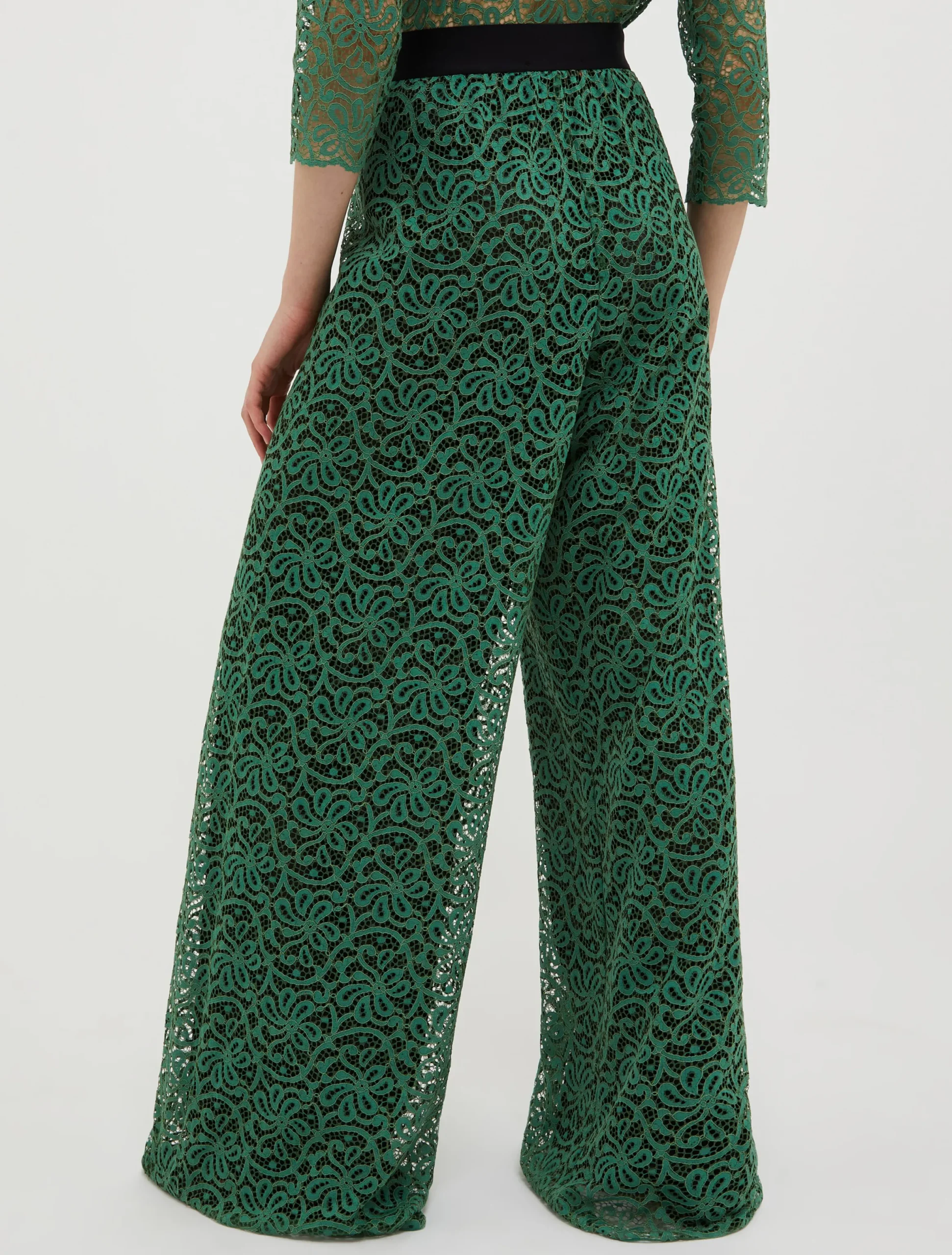 Lace-jersey palazzo trousers
