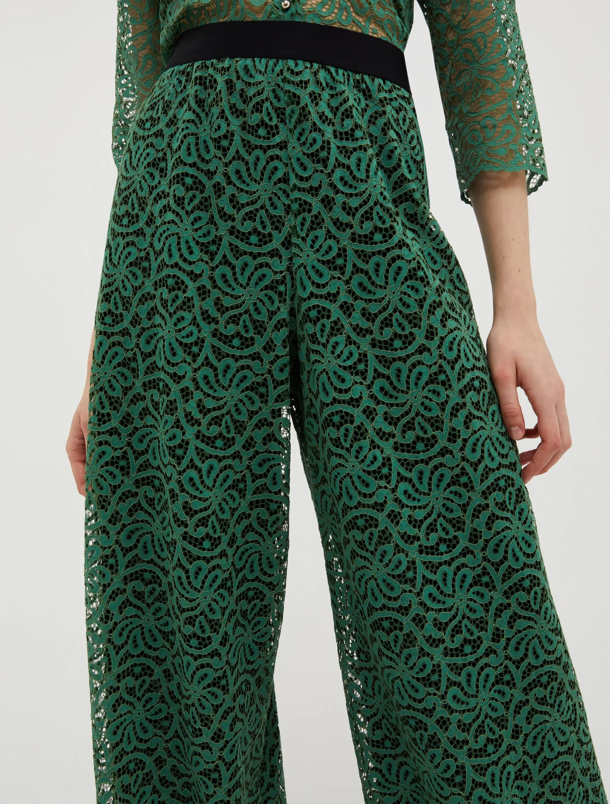Lace-jersey palazzo trousers