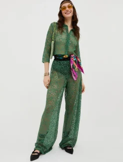 Lace-jersey palazzo trousers