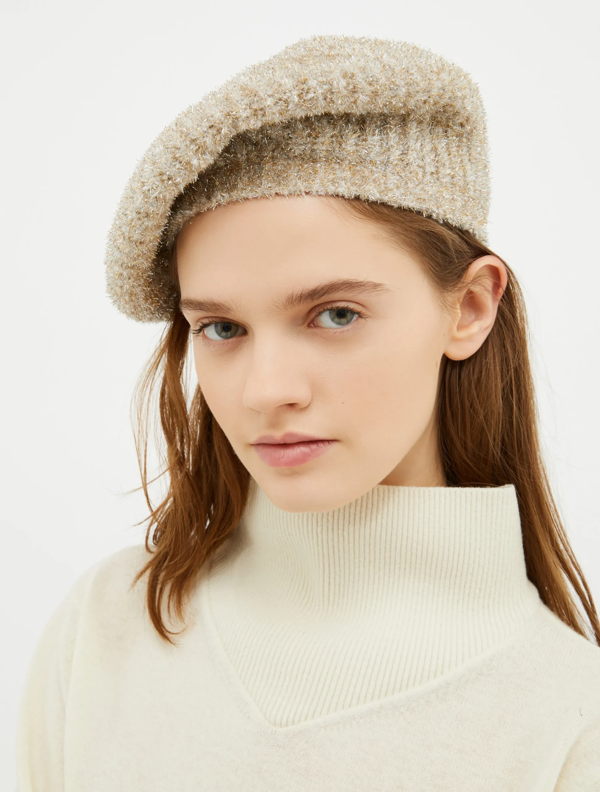 Lamé knitted beret