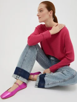 Laminated leather ballet flats