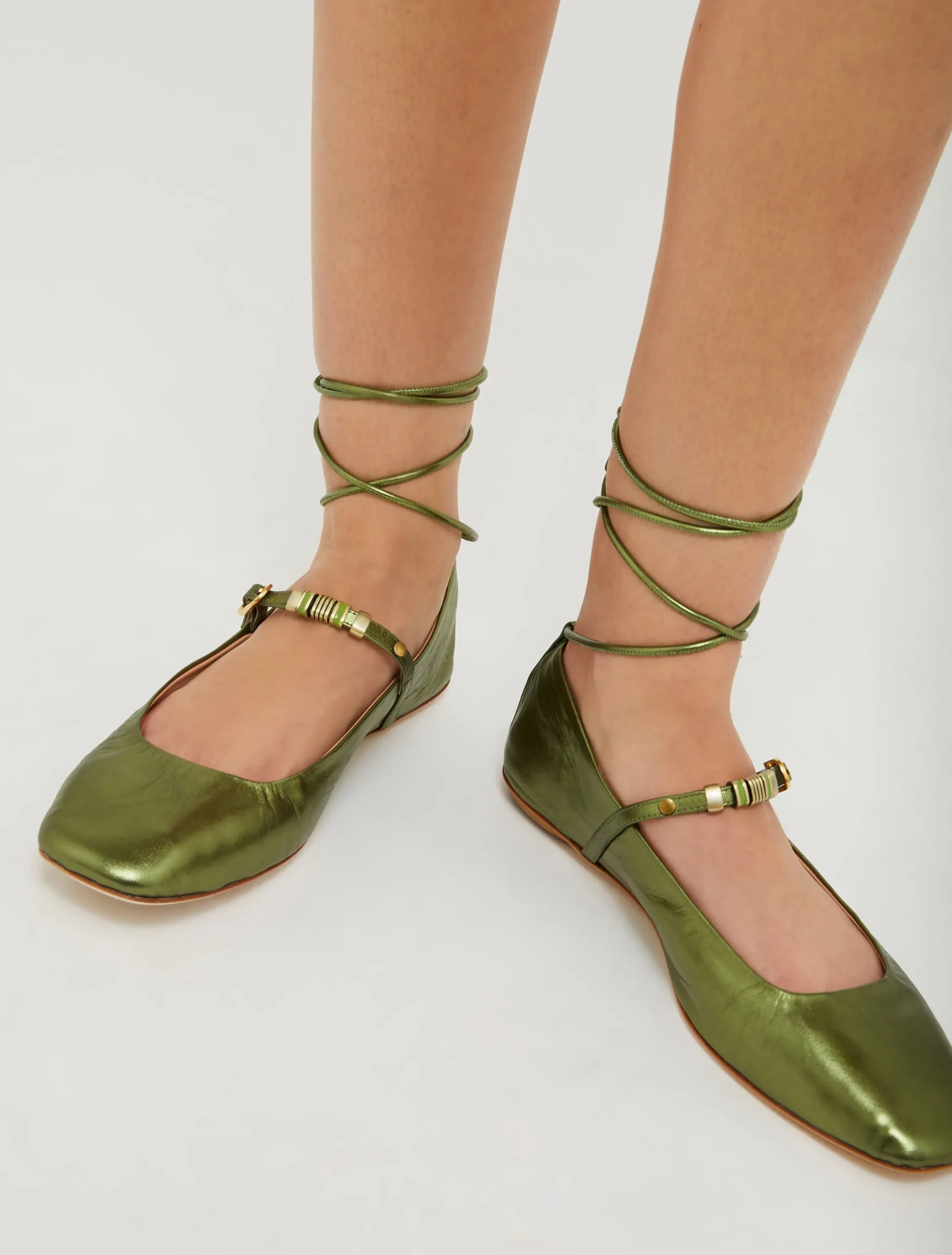 Laminated leather ballet flats