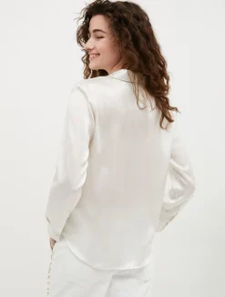Long-sleeved silk-satin shirt
