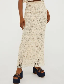Macramé jersey long skirt