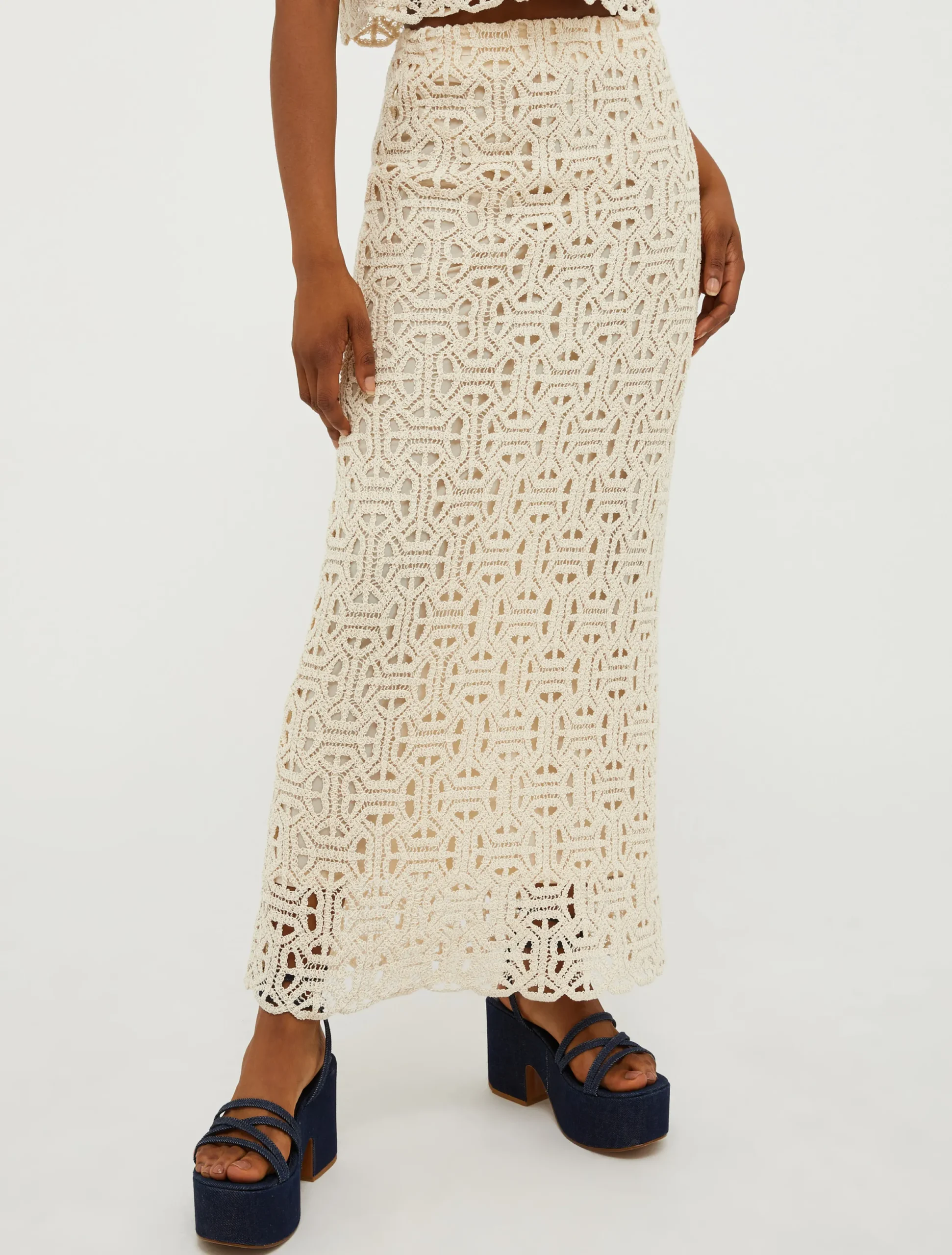 Macramé jersey long skirt