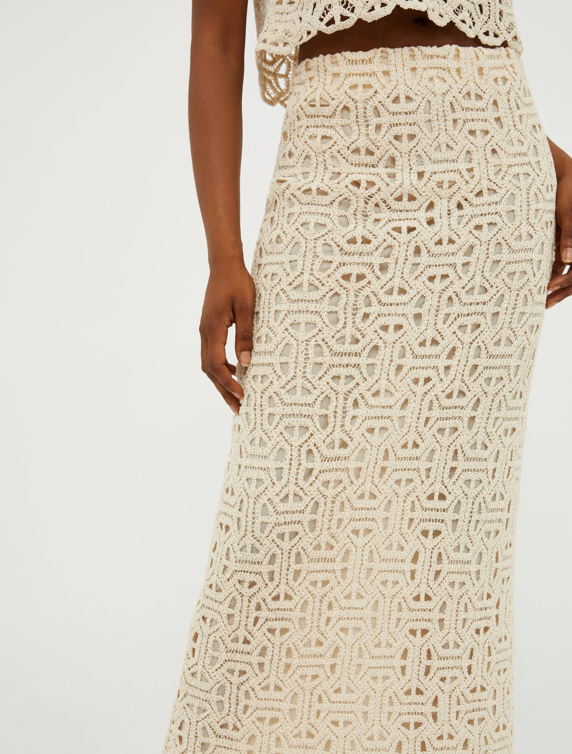 Macramé jersey long skirt