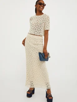 Macramé jersey long skirt