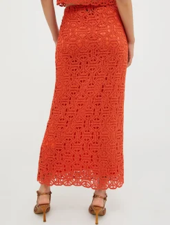 Macramé jersey long skirt