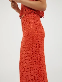 Macramé jersey long skirt