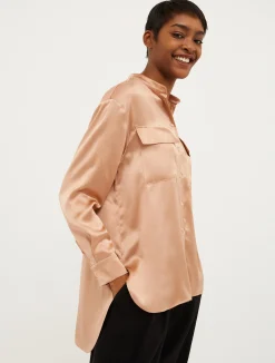 Mandarin-collar silk shirt