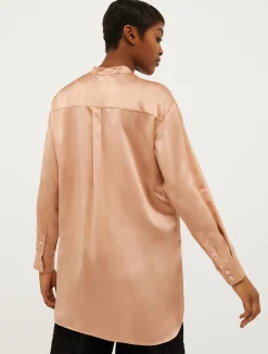 Mandarin-collar silk shirt