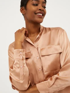 Mandarin-collar silk shirt