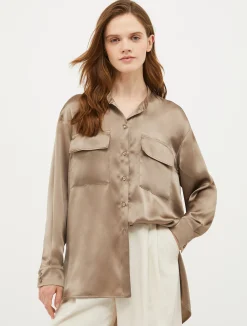 Mandarin-collar silk shirt