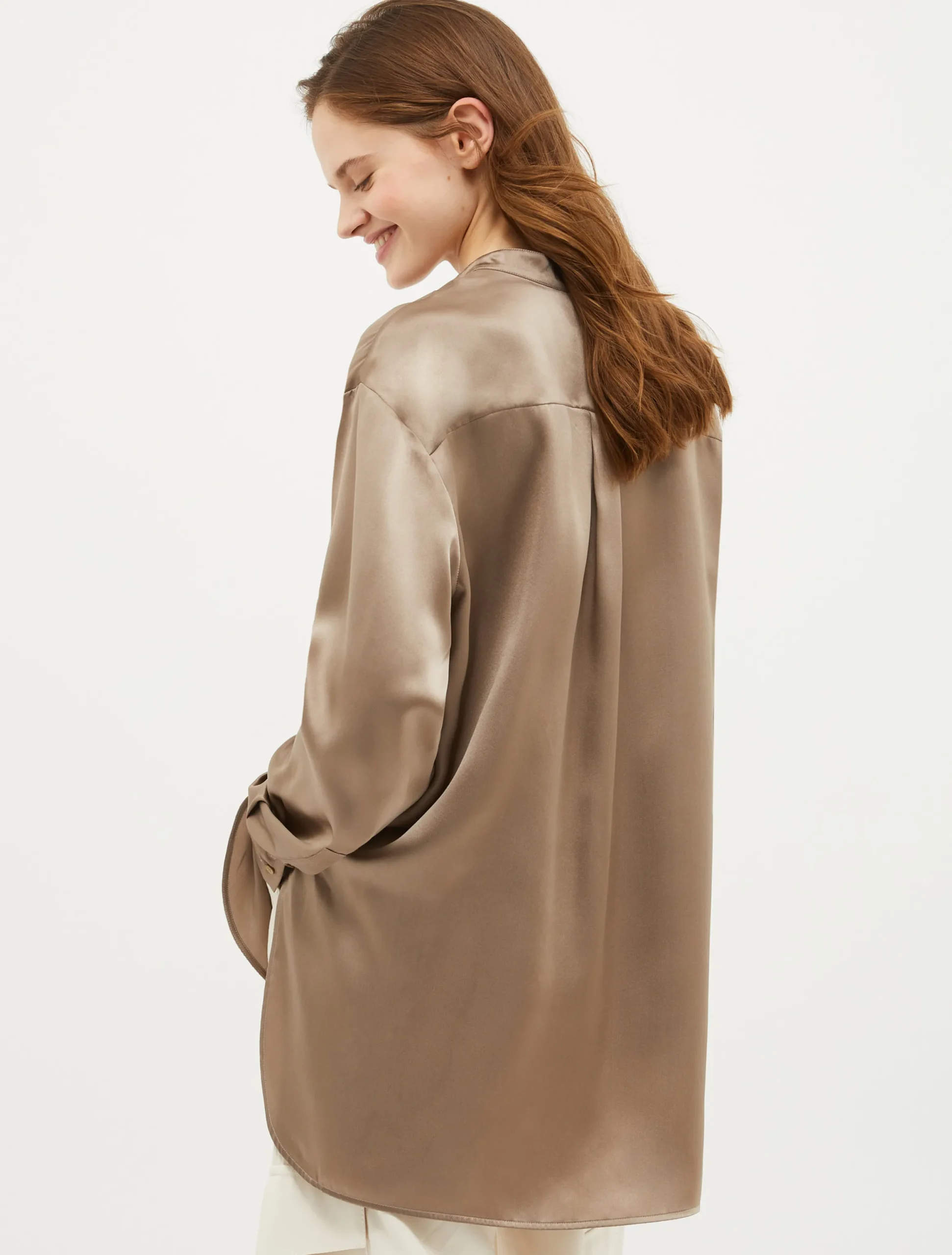 Mandarin-collar silk shirt