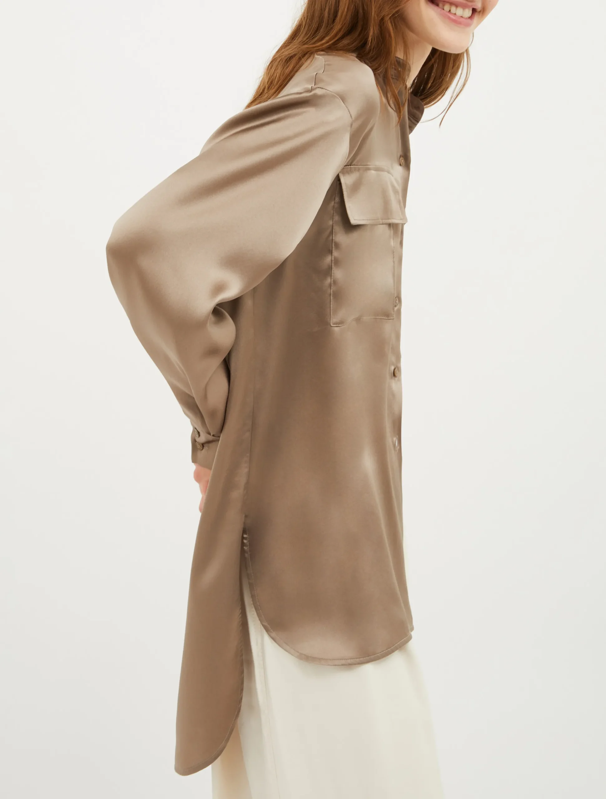 Mandarin-collar silk shirt
