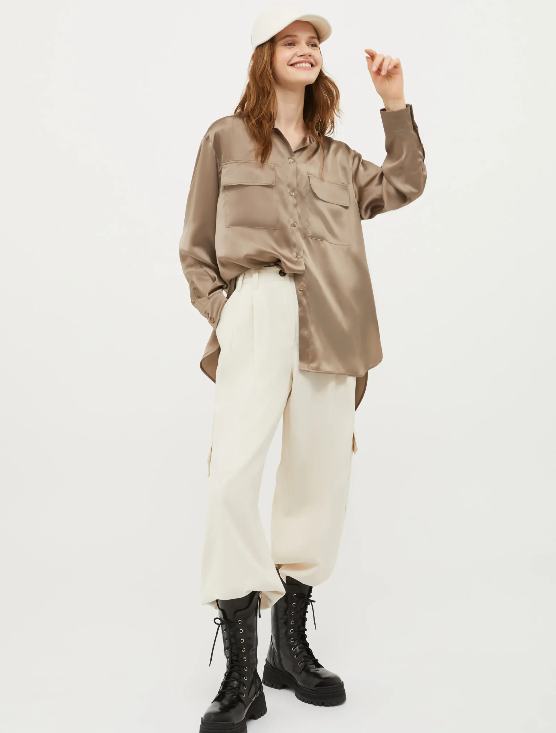 Mandarin-collar silk shirt