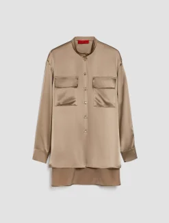 Mandarin-collar silk shirt