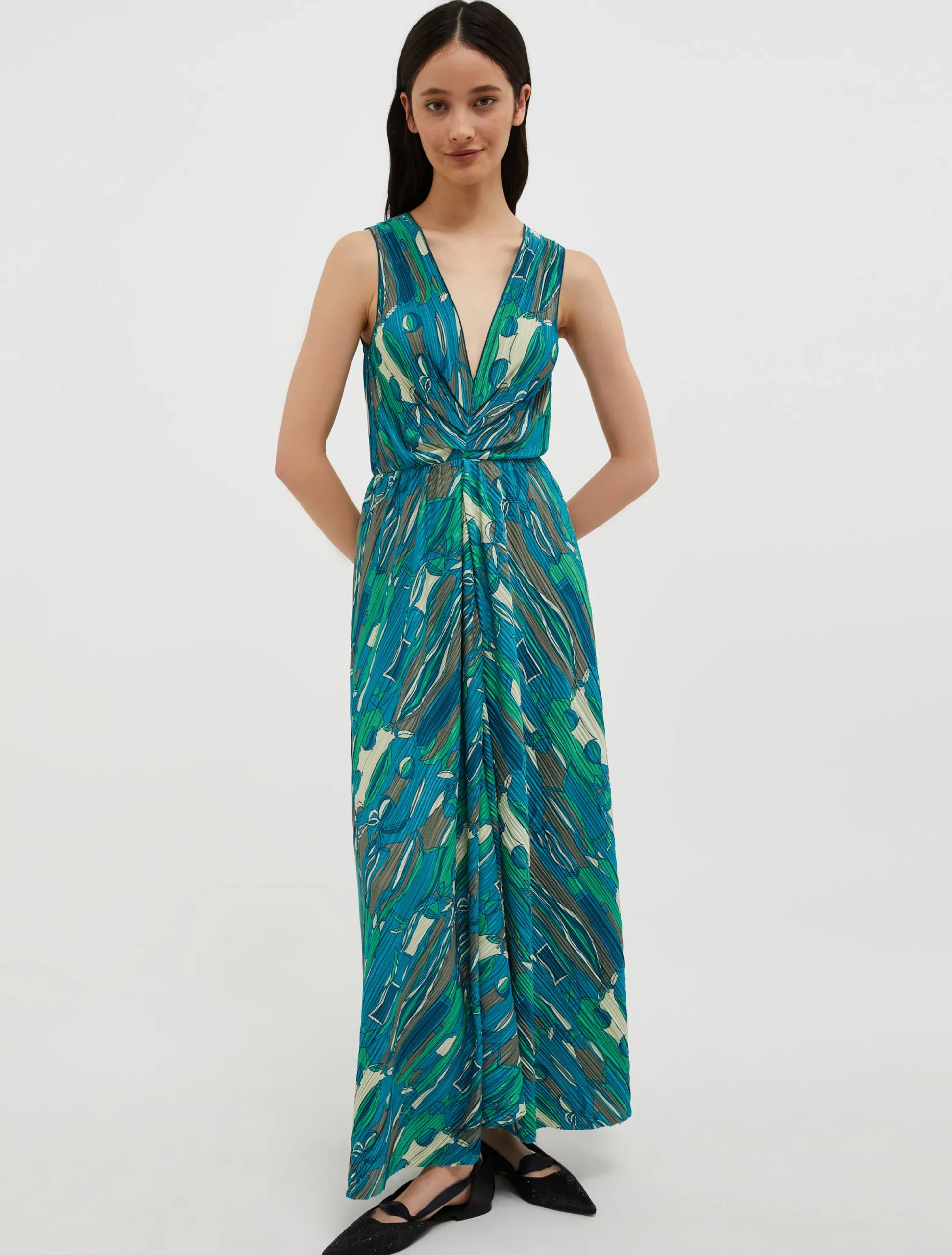 Micro-pleated jersey maxi dress