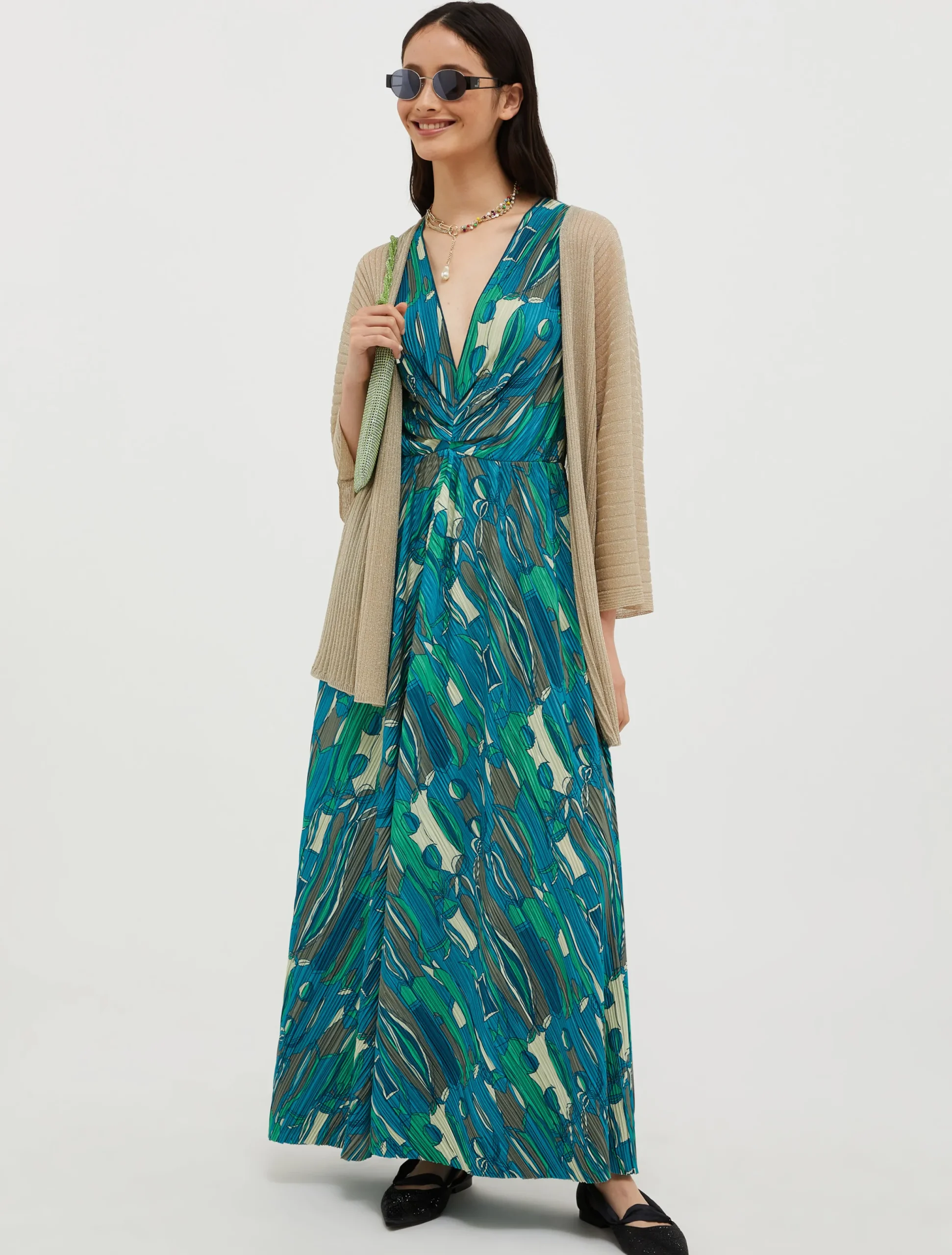 Micro-pleated jersey maxi dress