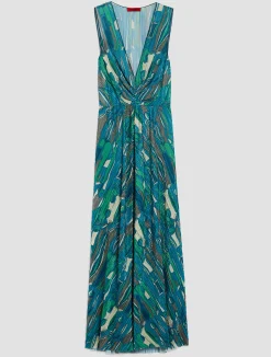 Micro-pleated jersey maxi dress