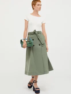 Midi-length corolla skirt from technical fabric