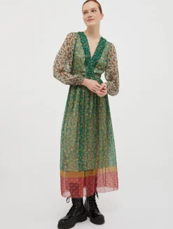 Patchwork crepe midi dress