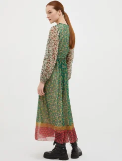 Patchwork crepe midi dress