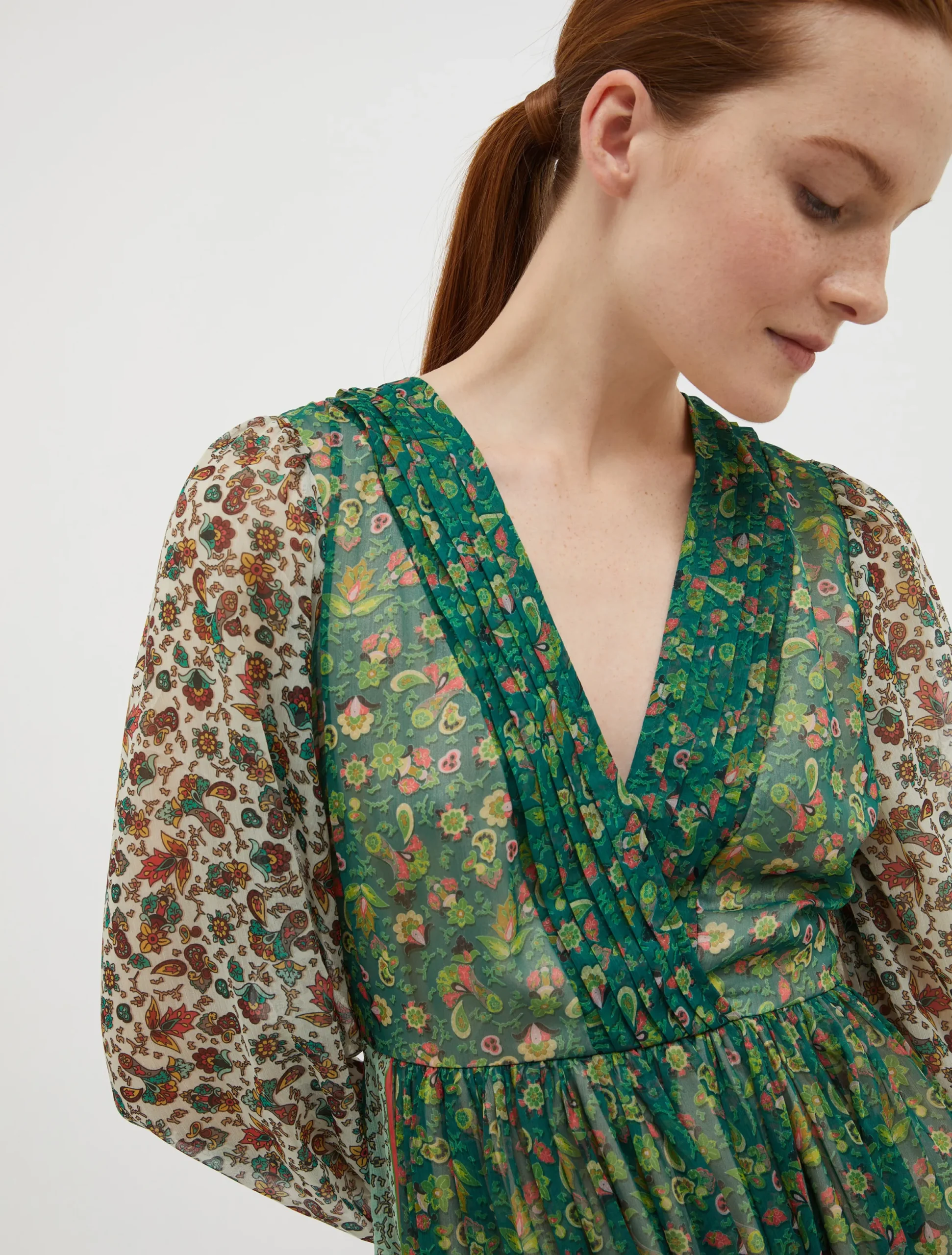 Patchwork crepe midi dress