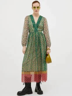 Patchwork crepe midi dress