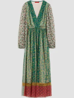 Patchwork crepe midi dress