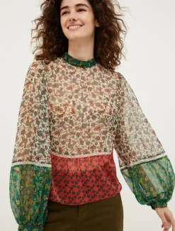 Patchwork crepon blouse