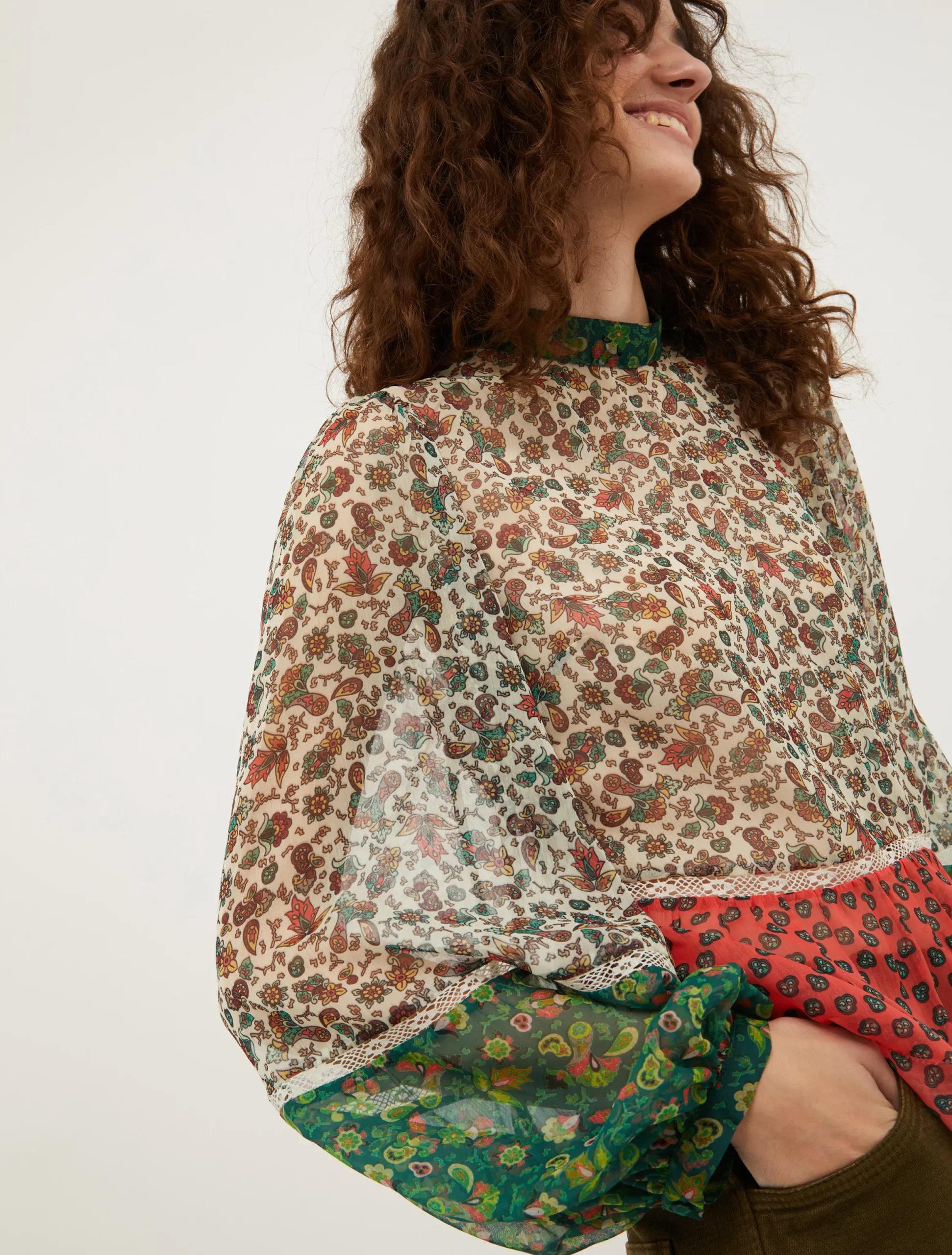Patchwork crepon blouse