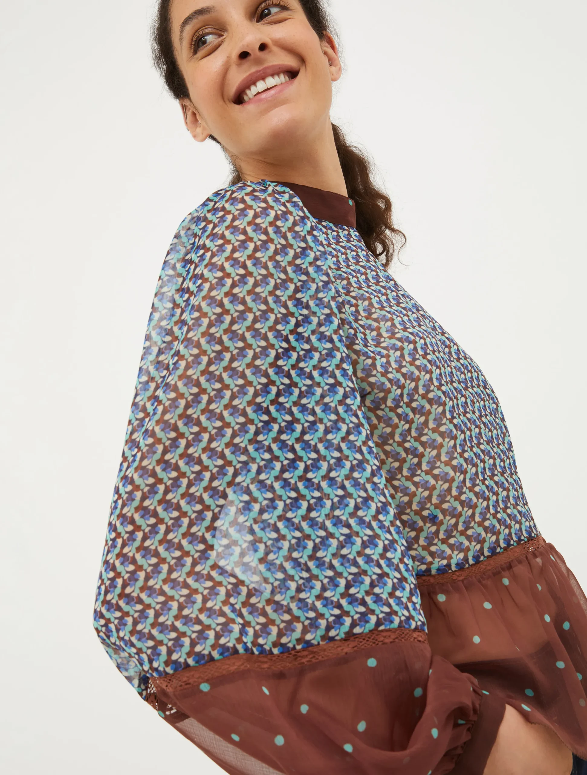 Patchwork crepon blouse