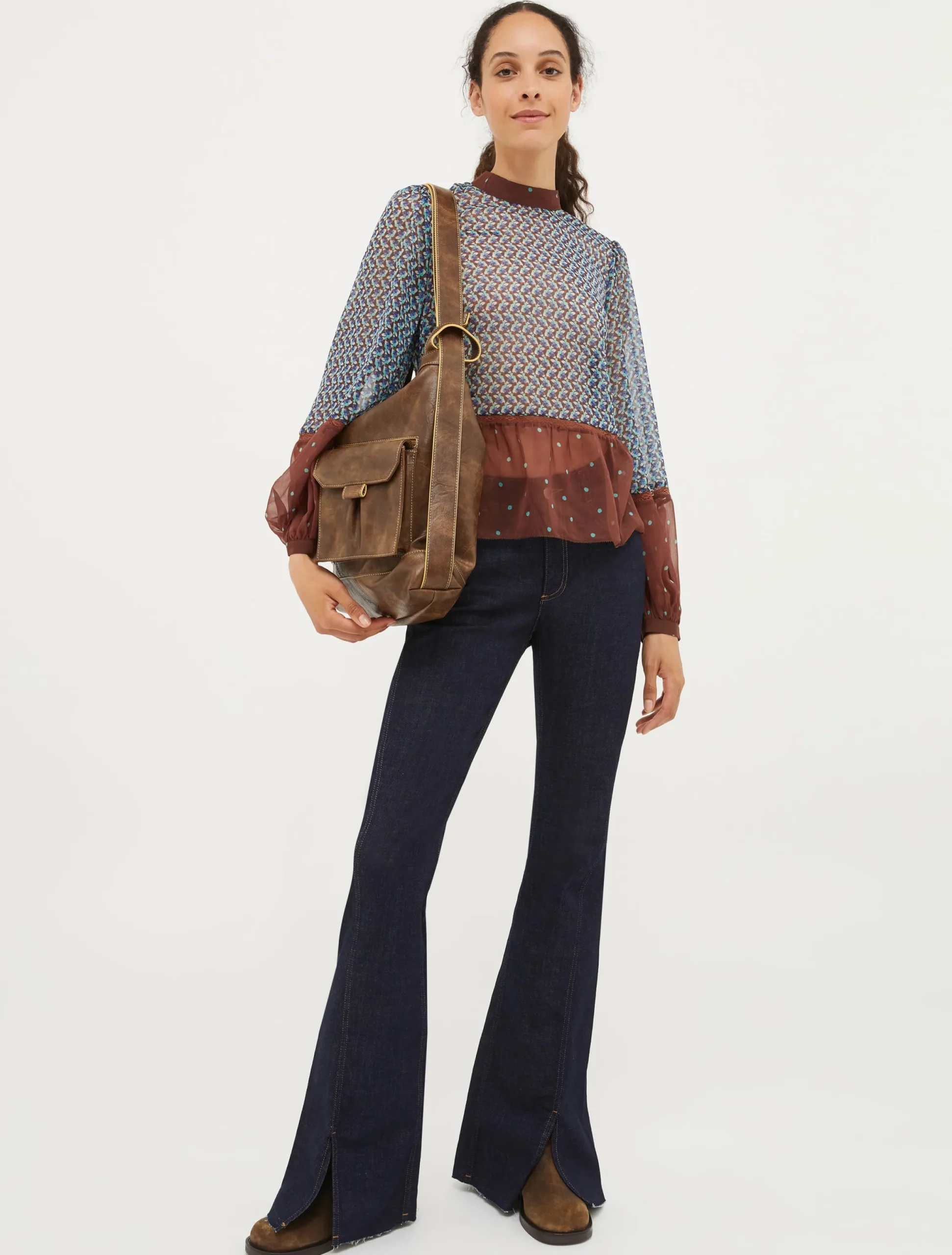 Patchwork crepon blouse