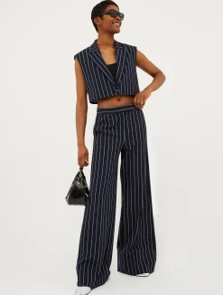 Pinstriped wide-leg trousers