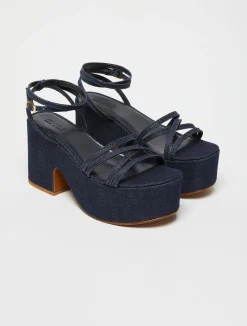 Platform denim wedge sandals