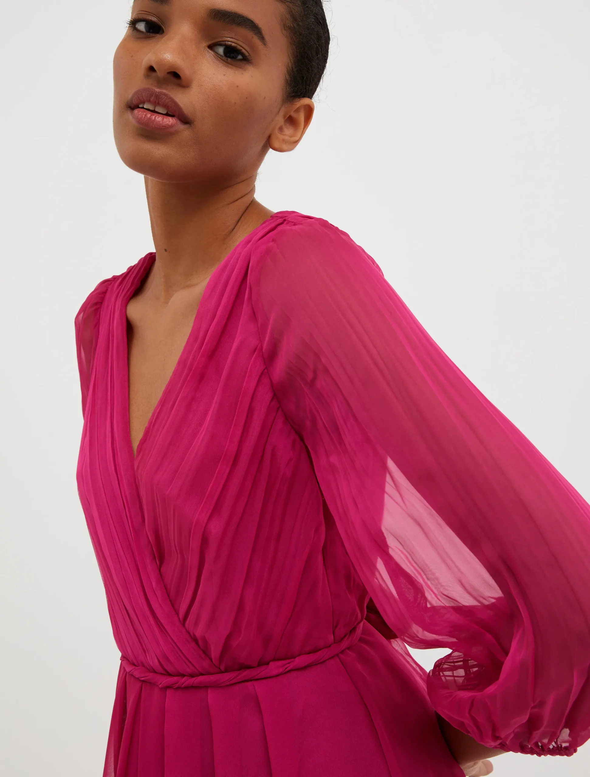Pleated chiffon maxi dress