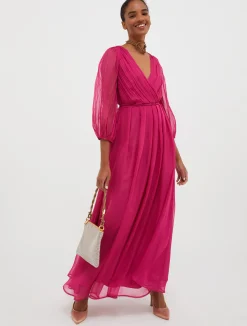 Pleated chiffon maxi dress
