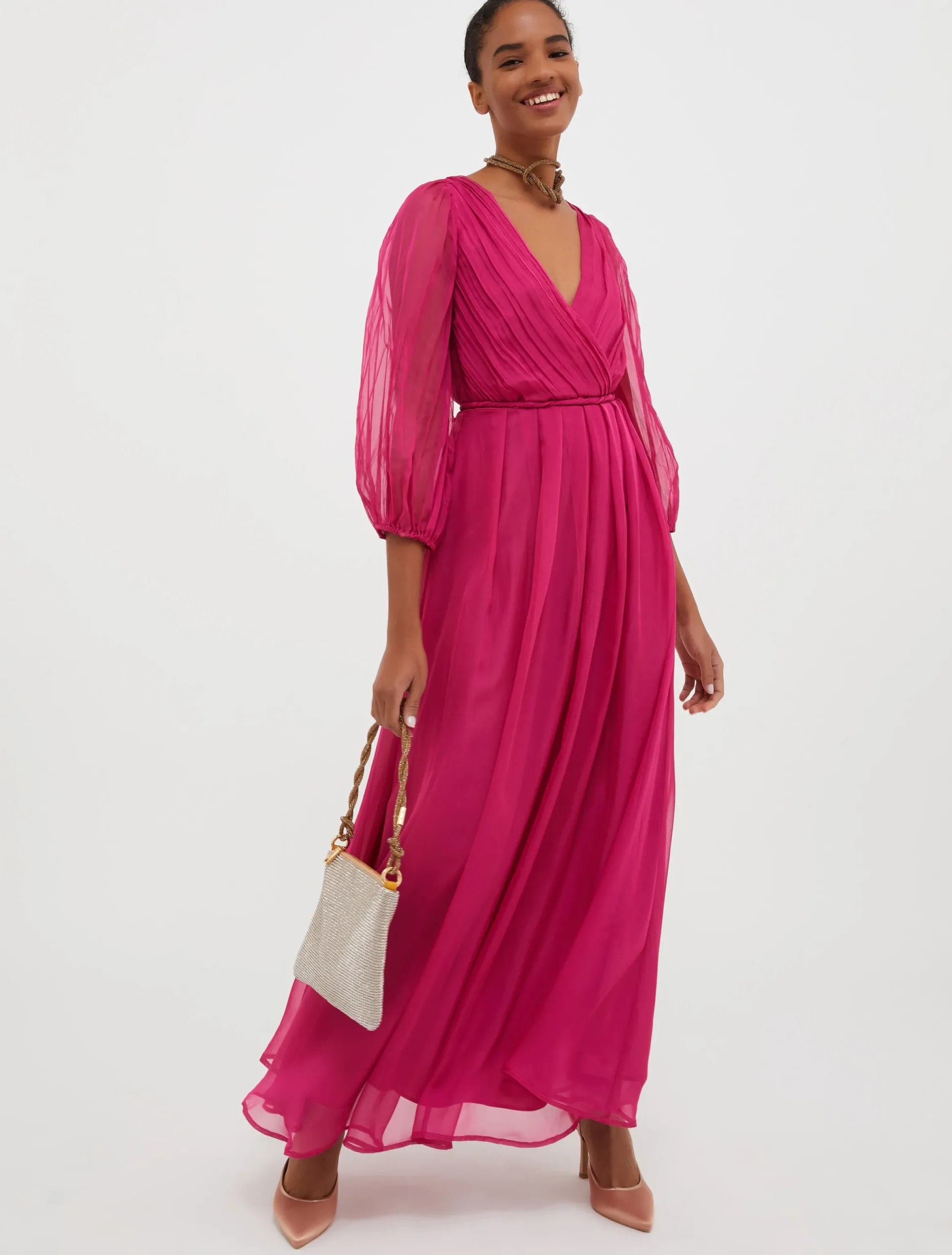 Pleated chiffon maxi dress